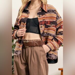 Perch by Blu Pepper Come To Pass Aztec Western Shacket Red-Multi Size 1XL